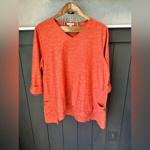 Seven Forty Two Women's V-Neck Red Orange Tunic Top Pockets XL